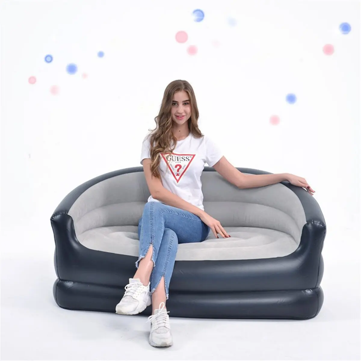 

54 x 34 x 28in Inflatable Double Sofa Couch Flocked Bed Mattress Home Lounge