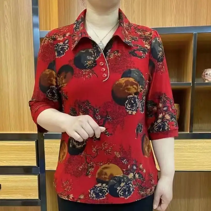 Elegant Vintage Women Long Sleeve Floral T-Shirt Spring Autumn New Tees Female Clothing Casual V-neck Loose Fashion Casual Tops