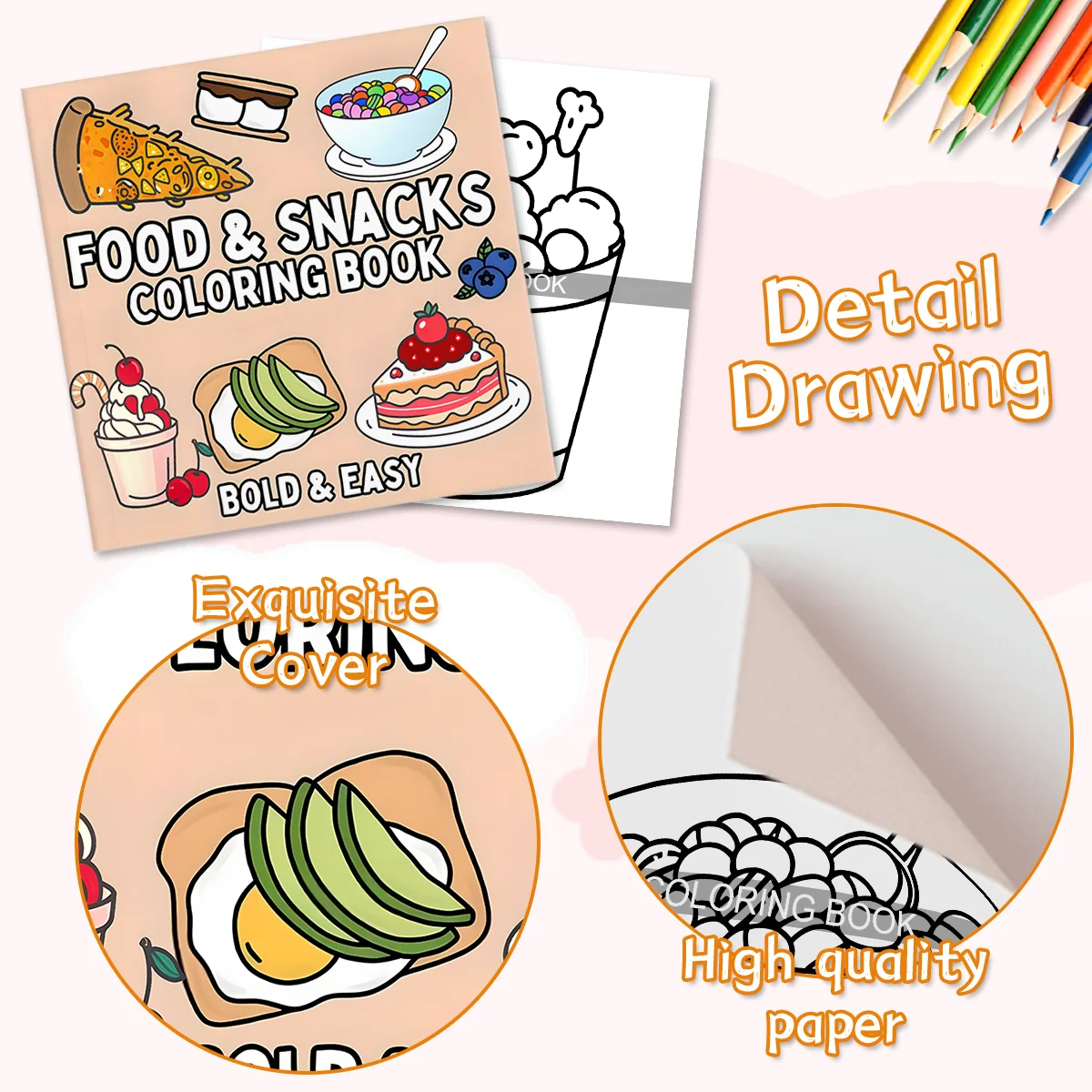 Delicious Food & Snack Themed Adult Coloring Book - 7.8-Inch Vibrant Illustrations for Perfect Gift for Birthdays