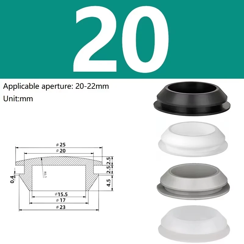 20mm Black Silicone Plug Rubber Stopper T-plug Soft Match High Elasticity Cap Cover Seismic Eyelet Muffling Thermostability