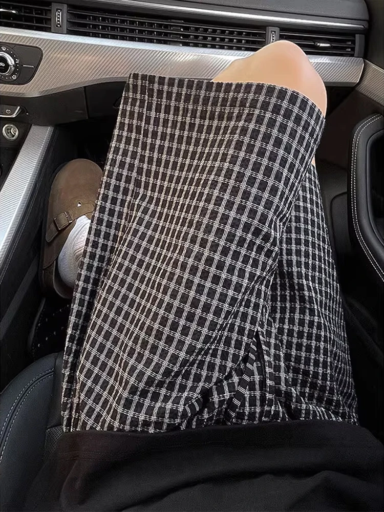 

Qui Dry Plaid Bubble Cloth orts Тонкие летние пляжные брюки Vaion Five Parts Модные спортивные брюки для пар со средней талией и прямыми штанинами