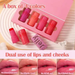 4pcs Set Jelly Cheek Blush Tint 3-in-1 Transparent Moisturized Blusher Facial Contour Rouge Lip Stick Long Lasting Rouge Makeup