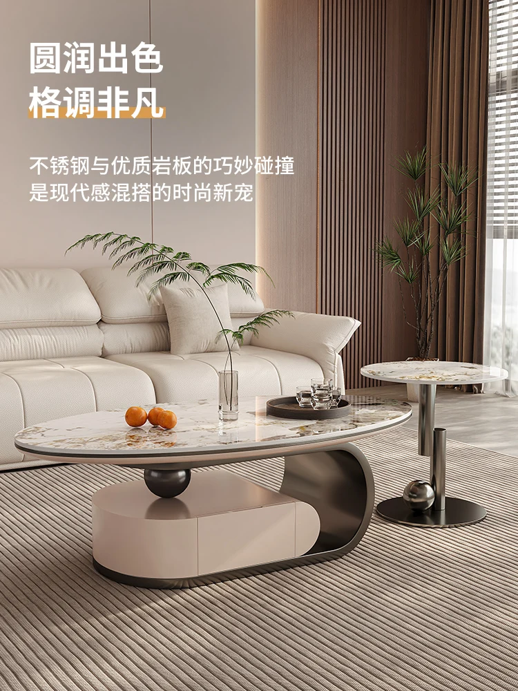 

Italian light luxury rock slab coffee table modern high-end oval combination small apartment living room home high-end