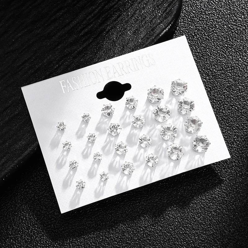 New 12 Pair/Pack White Shiny Wedding Stud Earrings Set For Women Men Crystal Jewelry Accessories Jewelry Earrings