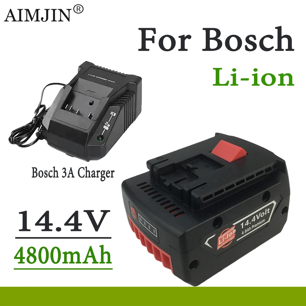 

For Bosch 14.4V BAT607G BAT614 BAT614G Electric Tool Replacement Li-ion Battery, With 14.4V/18V 3A Charger