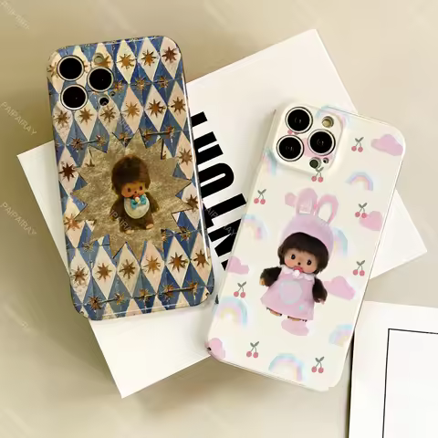 Cute M-Monchhichi Phone Case For Samsung S24 25 23 22 Ultra Plus A33 55 04E 5G HD Hard Cover Film Shell