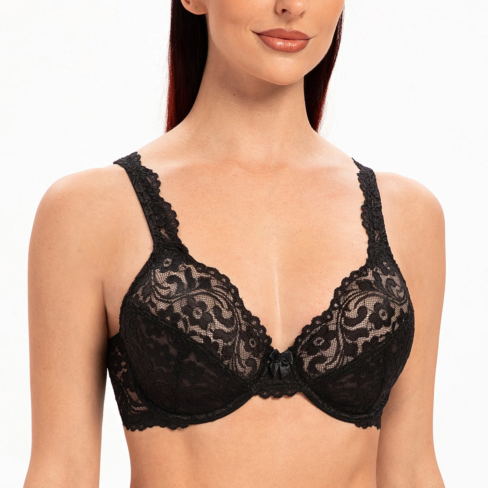 Plus Unlined Floral Lace Underwire Bra