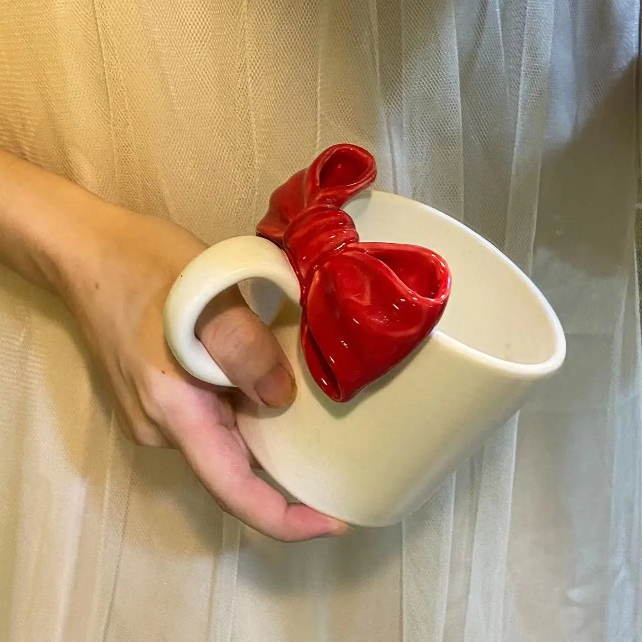 Ceramic Mug Cartoon Bow Knot Coffee Cup Porcelain Cup Handgrip Coffee Mug Afternoon Children Birthday Present Home Decoration