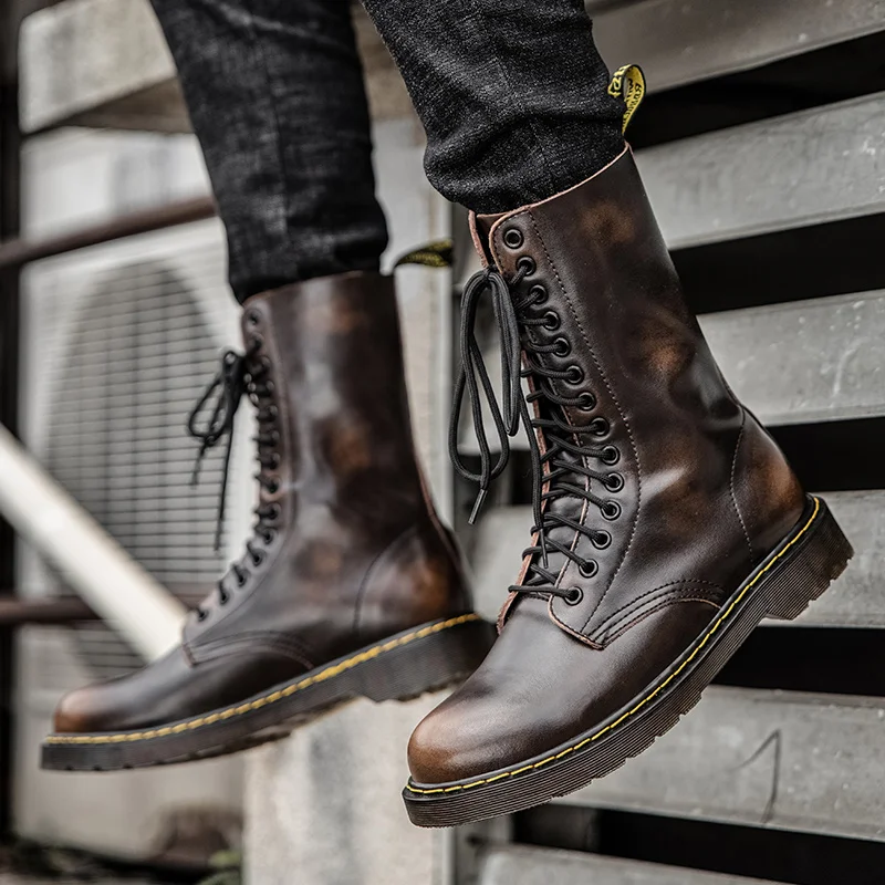 Botas clásicas de cuero liso para hombre y mujer, zapatos de estilo Martins de talla grande, impermeables, de piel negra, de alta calidad, para invierno