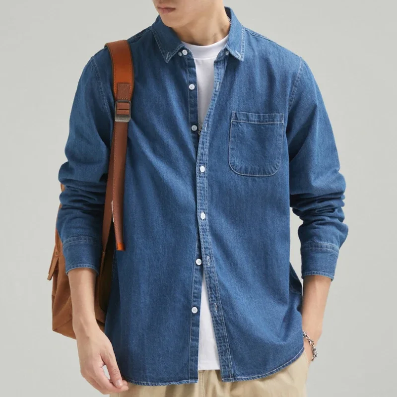 New Four Seasons Men's Long Sleeve Denim Shirt Cotton Jacket No Ironing Casual Social Comfortable and Breathable 3 Colors