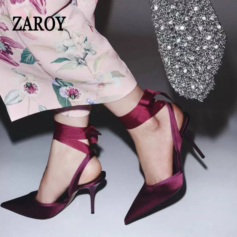 

Туфли-лодочки ZAROY из сатина на шпильке с ремешком на щиколотке, дизайнерские, класса люкс, для вечеринок и банкетов
