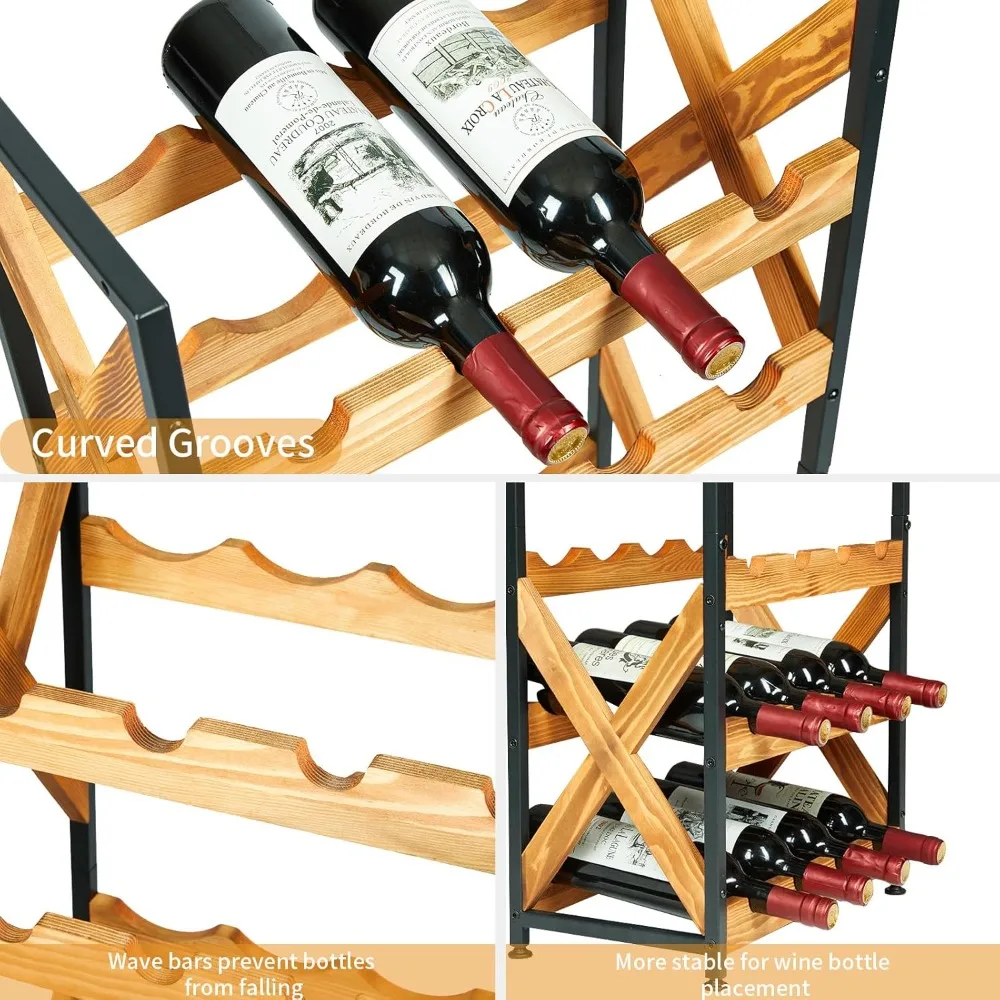 Rack de vinho para 20 garrafas, piso autônomo com tampo de madeira, prateleira de armazenamento para exibição de vinho de 5 camadas sem oscilação, vinho modular empilhável