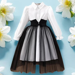 8-12Yrs Children's Dress Girls Party Dresses Long Sleeve Dress for Girls Elegant Pure White Casual Clothes