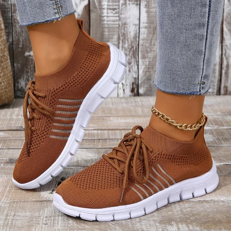 Summer Mesh Casual Shoes Breathable Slip on Lightweight Sports Sneakers Women Lace Up Fashion Comfortable Walking Shoes