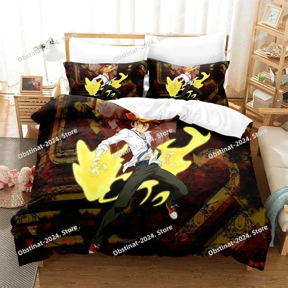 Family Teachers REBORN Tsuna Bedding Set Printed Bed Set With Pillowcase Duvet Cover Soft Single Double Queen Super King Size