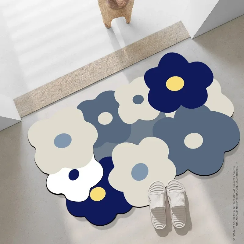 Bathroom Non-Slip Mat Fresh Flowers Can Be Cut Bathroom Quick-Drying Scrub Foot Mat Household Diatom Ooze Floor Mat Bath Rug