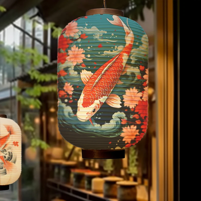 New Year Japanese Traditional Lantern Lucky Koi Goldfish Printed Hot Pot Izakaya Japanese Restaurant Lantern Decor Chandelier