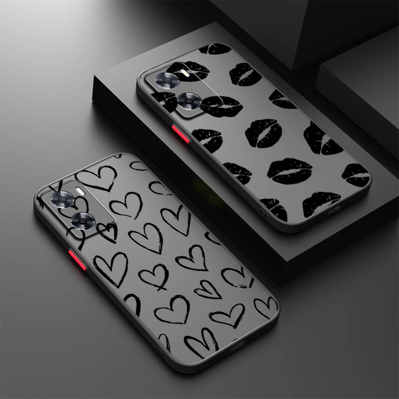 Lips Love Art Luxury Design Frosted Translucent For OPPO X5 X3 A54S A5 A94 A16 A53S A57 A74 A72 A96 A98 A78 5G Back Phone Case