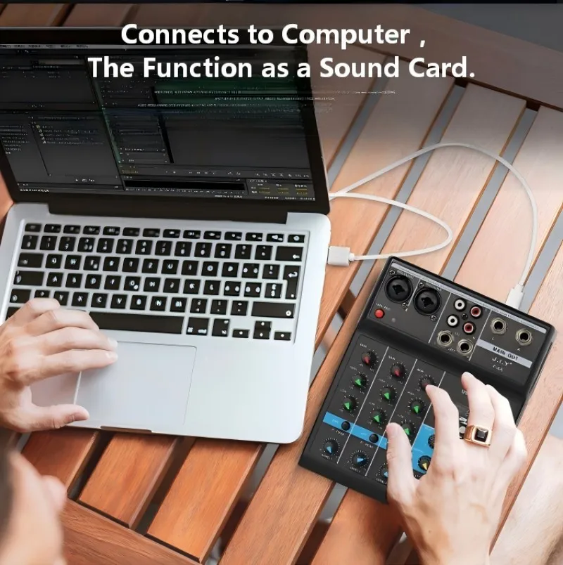 Afbeelding 4: Professionele 4-kanaals mini-mixtafel met reverb-aanpassing, USB, Bluetooth, hoofdtelefoonmonitoring, DJ-stage performance controller