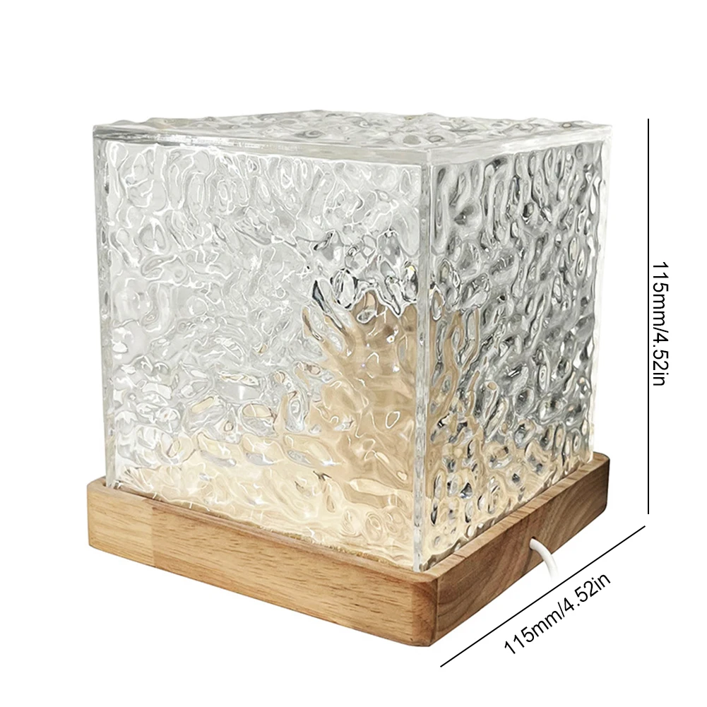 Flame Crystal Lamp 6 Colors Rotating Water Ripple Small Night Lamp Water Ripple Cube Night Light for Living Room Study Bedroom