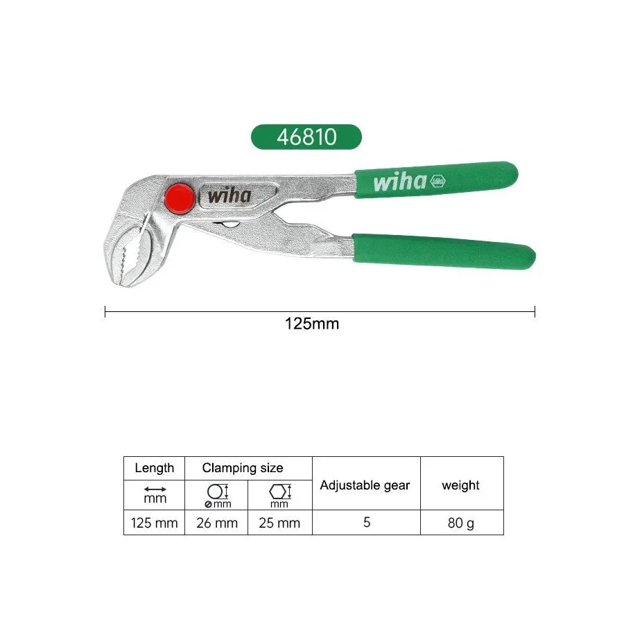 WIHA 46810 Christmas Model Mini Water Pump Plier 5 Quick Adjustment Position 5 Inch Single Handed Precision Pipe Pliers