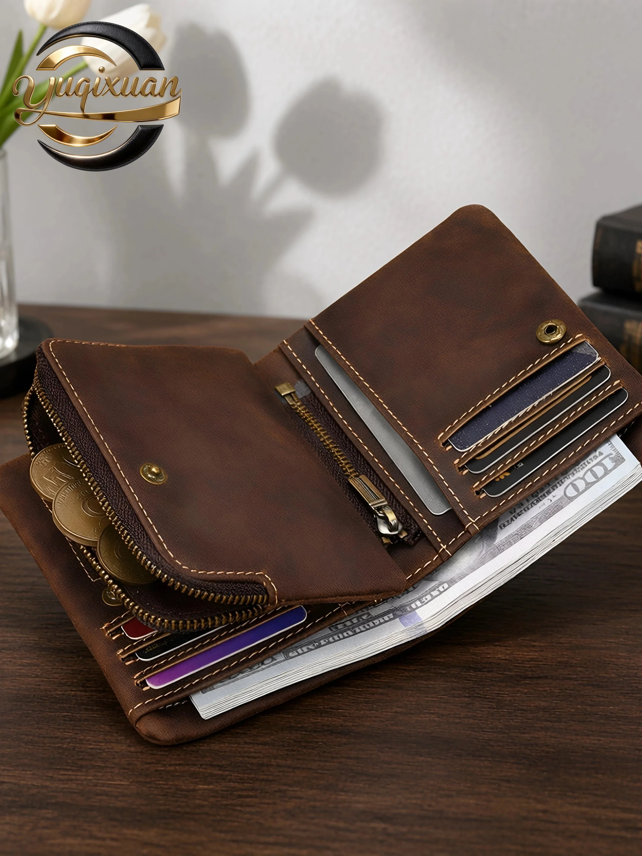 yuqixuan-new-men's-short-genuine-leather-coin-card-holder-top-layer-cowhide-youth-multi-function-coin-purse-business-zipper