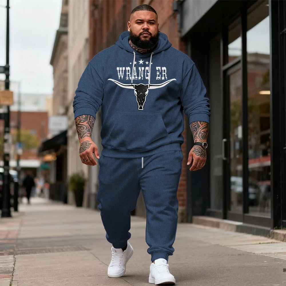 

S-9xl Комплект толстовок с капюшоном большого размера: модные забавные надписи — повседневный наряд из двух предметов, прочная ткань