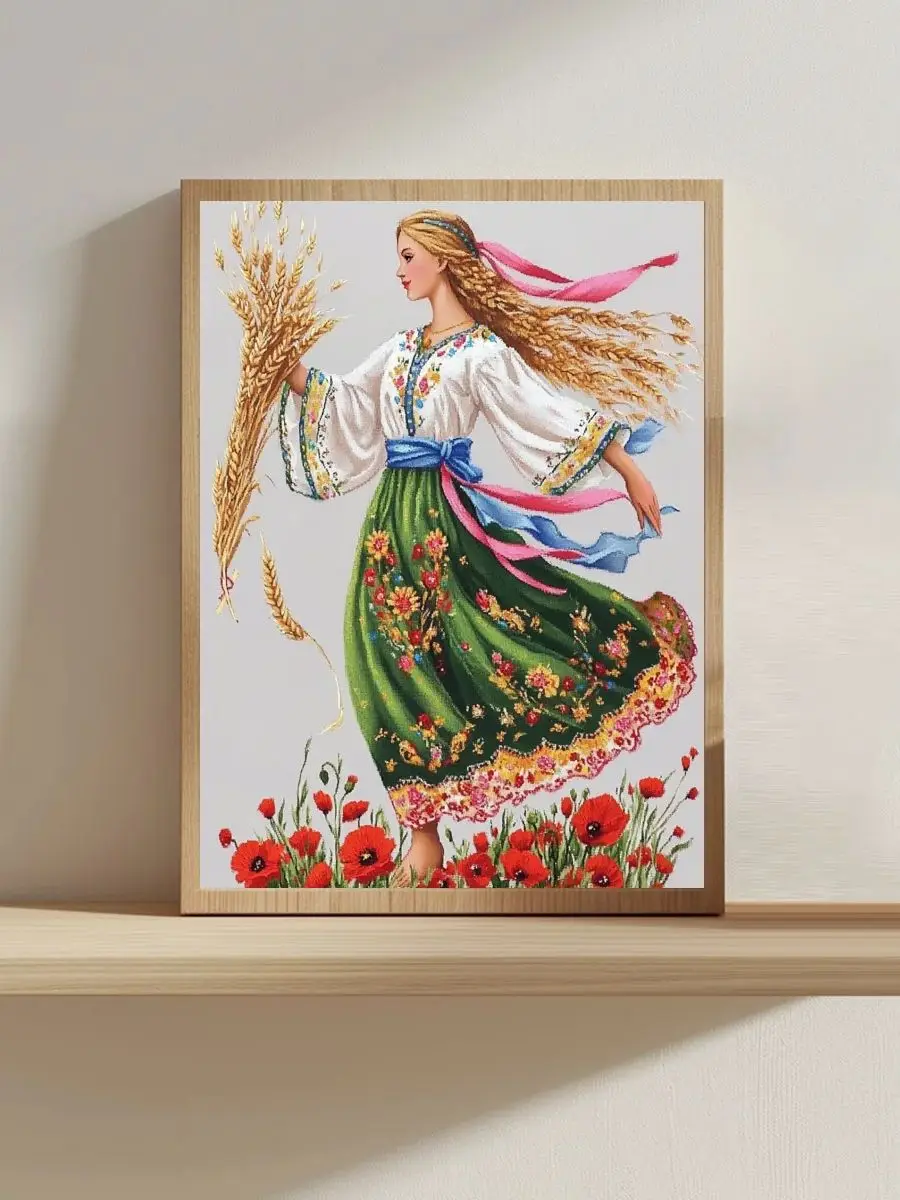 1 Stück 30x40 cm/11,8*15,74 Zoll Ein Mädchen mit Reiskörnern in der Hand Kreuzstich-Set DIY-Set 11CT/14CT Hängendes Gemälde als Geschenk – Detail 1