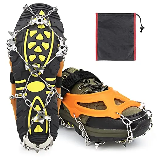 Crampons Ice Cleats for Shoes & Boots Women Men Kids Anti Slip 19 Spikes Stainless Steel Microspikes for Hiking Walking Climbing