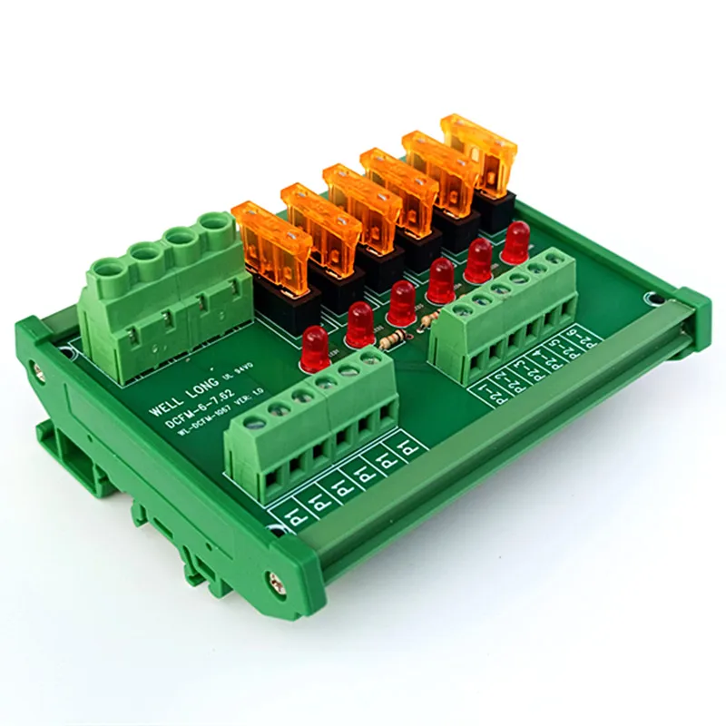 

DIN Rail Mount 6 Position Fuse Breakout Board With indicator light Power Distribution Module Board,For AC/DC 5~32V.