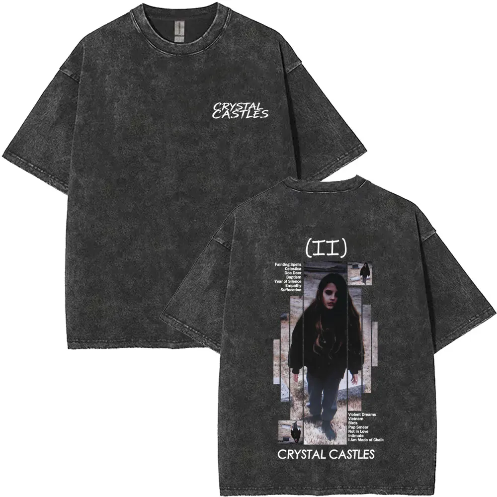 Washed Vintage Crystal Castles Band III Album Graphic T Shirt Men Women Retro Gothic Rock T-shirt Male Casual Oversized T-shirts