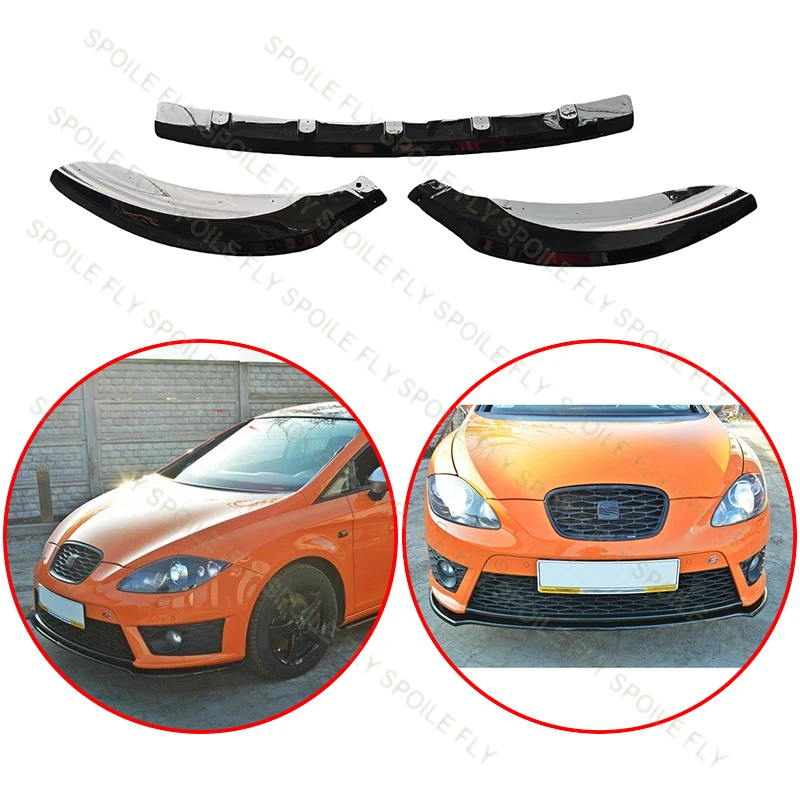 

For Seat Leon MK2 Cupra/FR 2009 2010 2011 2012 High Quality ABS 3/Pcs Car Front Lip Bumper Spoiler Glossy Black Body Kit