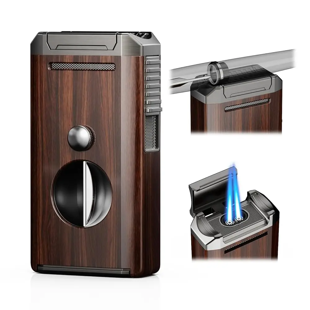 

Ailexpress Recommendation - All-in-One Torch Lighter with Holder, Cutter and Dual Jet Flames, Adjustable & Windproof Flame, Refi