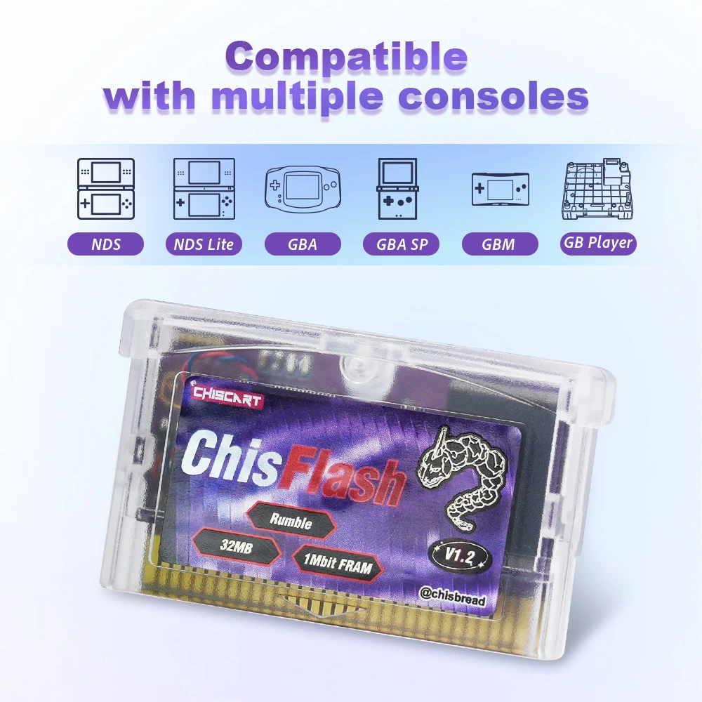 Chiscart ChisFlash V1.2 Rumble Rewritable GBA Flash Cart Kompatybilny z GBA, GBA SP, GB Micro, DS, DS Lite i GameBoy Player — zdjęcie produktu 2