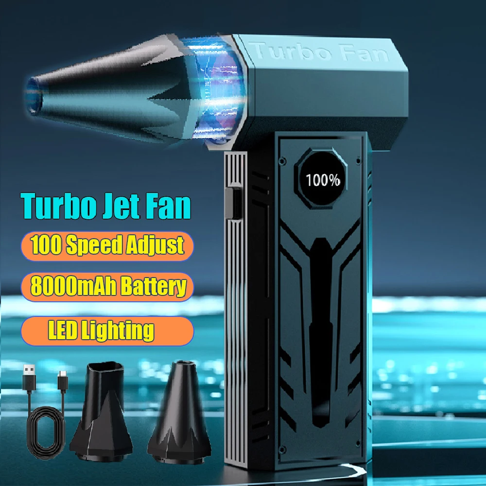 

Powerful Air Blower Electric Air Duster With 2 Nozzles Turbo Jet Fan 100 Speed Adjust Car Keyboard Cleaning Tool LED Lighting
