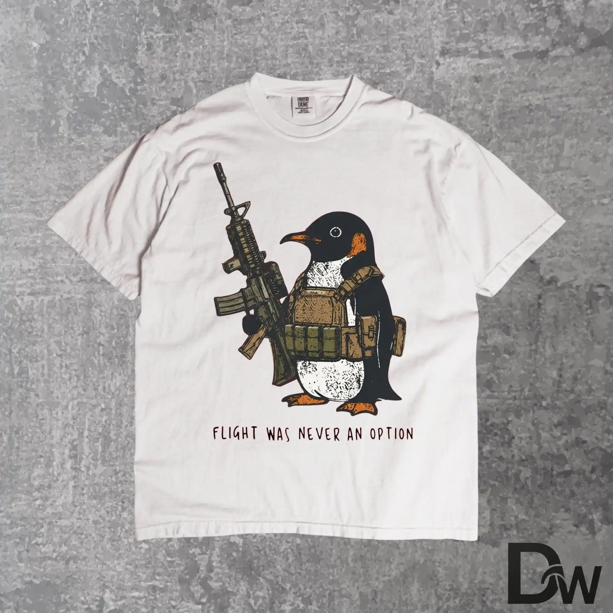Tactical Penguin Shirt, Flight Was Never An Option Tee, Funny Penguin Meme T Shirt, Military Animal Graphic Tee