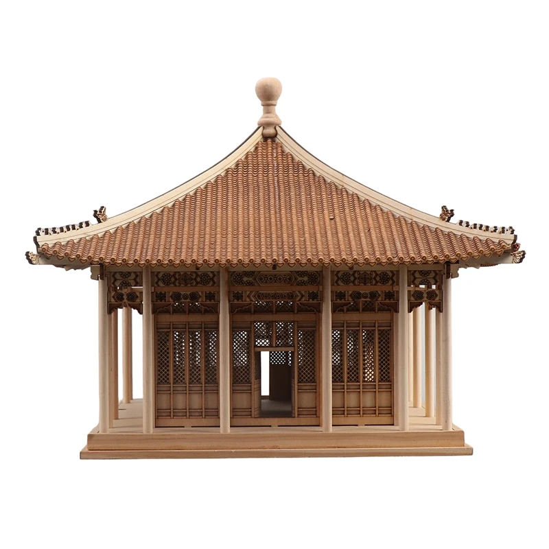 New Chinese style ancient architecture pavilion decoration model, wood carving handicraft, Zen style model room, porch, bookshel