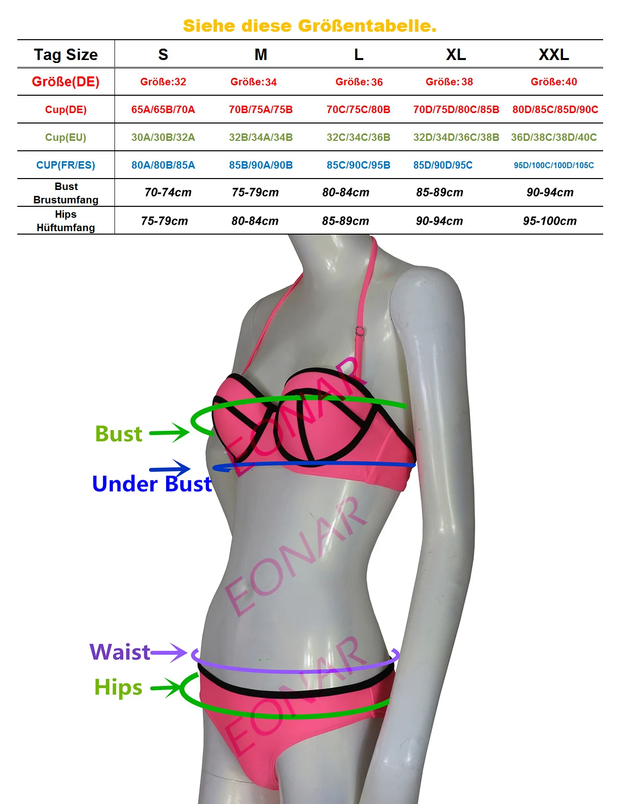 EONAR-Bikini classique pour femme, maillot de bain avec bretelles astronomiques, push-up, haut de bikini, attaches latérales réglables, 2024