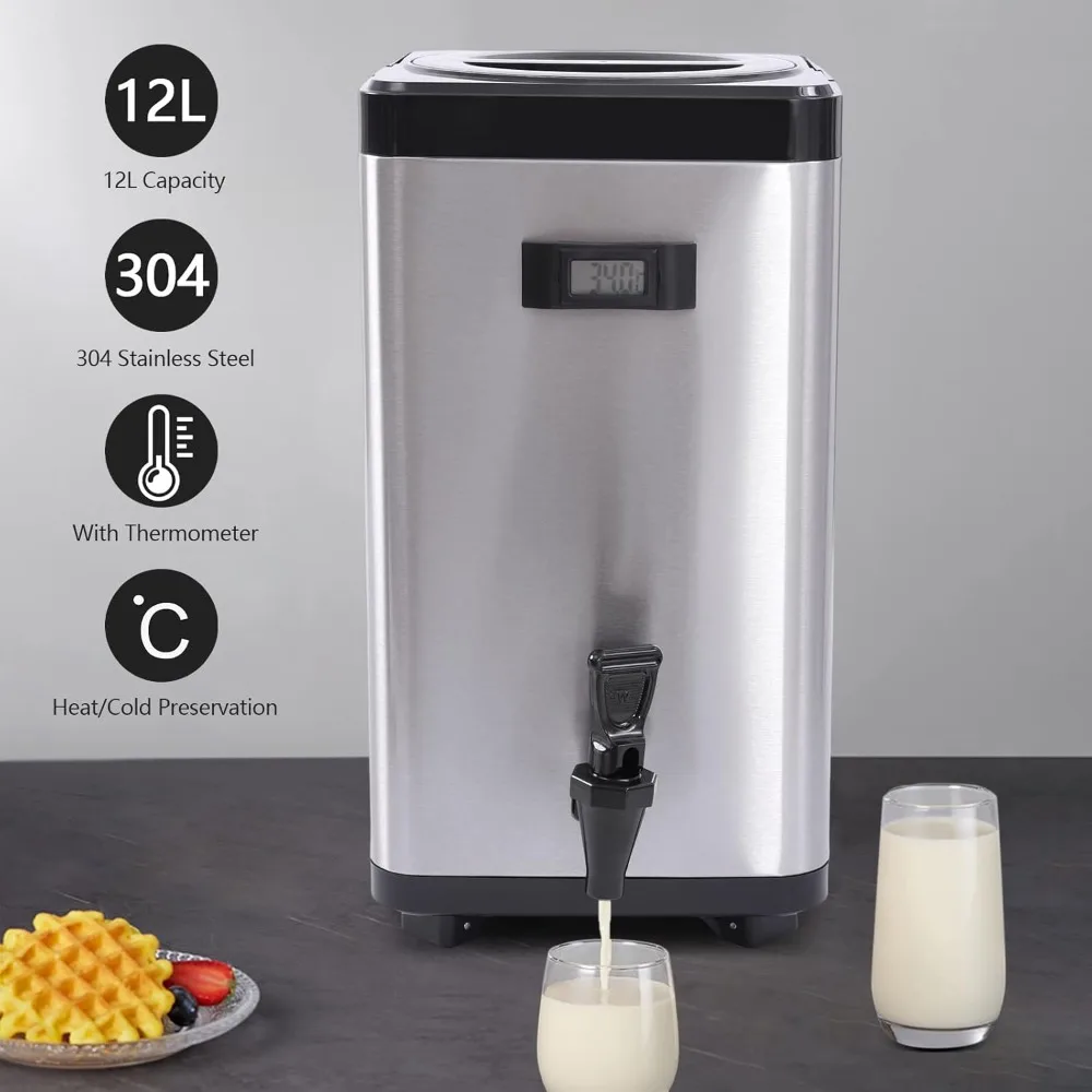 Insulated Commercial Juice Dispenser Stainless Steel Insulated Hot & Cold Drink Dispenser with Visual Thermometer & Spigot