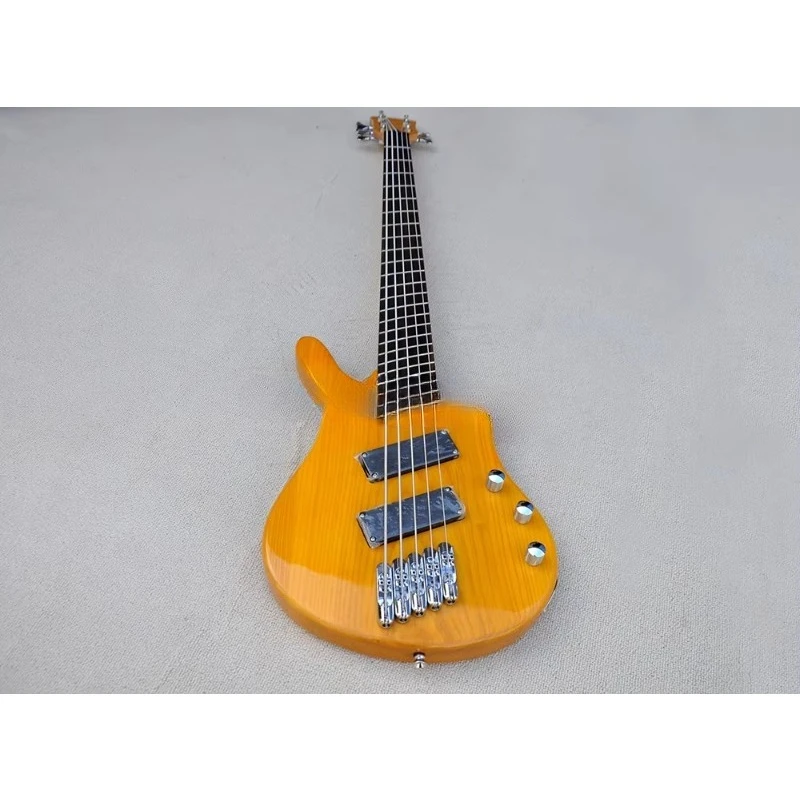 Yellow 5 Strings Instrument Electric Bass Guitar Fanned Frets Fretboard Factory Price