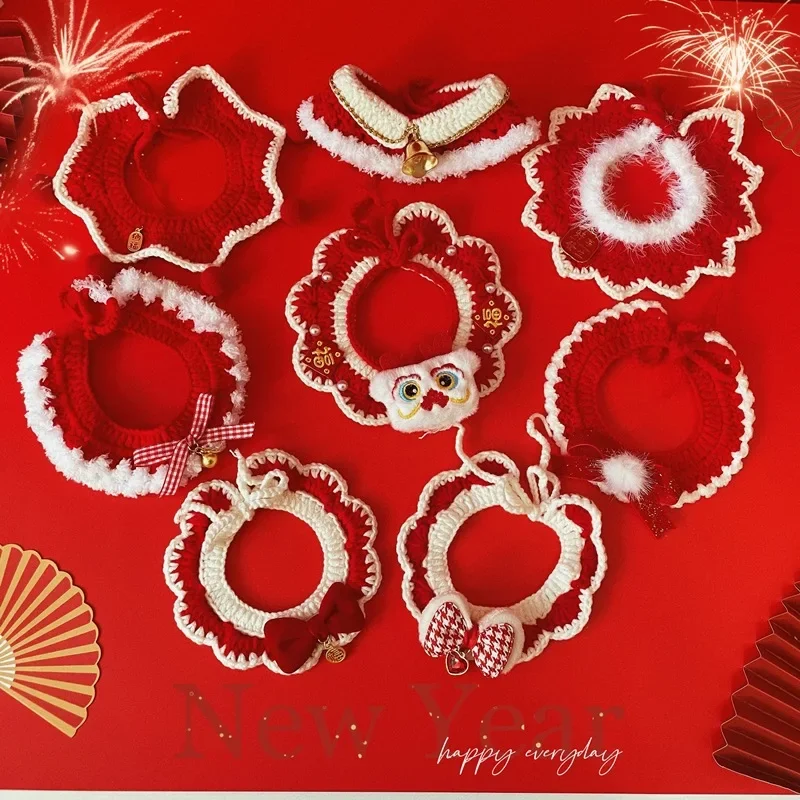 New Lunar Year Cat And Dog Celebratory Red Necklace Pet Hook Woolen Bow Neck Ring Scarf From China Mainland Home Decor Pet Acces