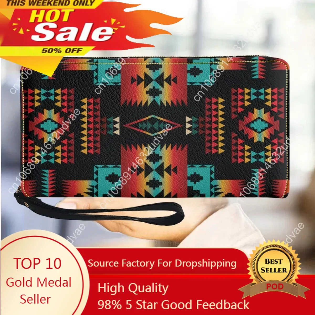 

Tribal Aztec Print Leather Wallet for Women Casual Wrist strap Women's Purse Zipper Credit Card Holder Female carteras de mujer