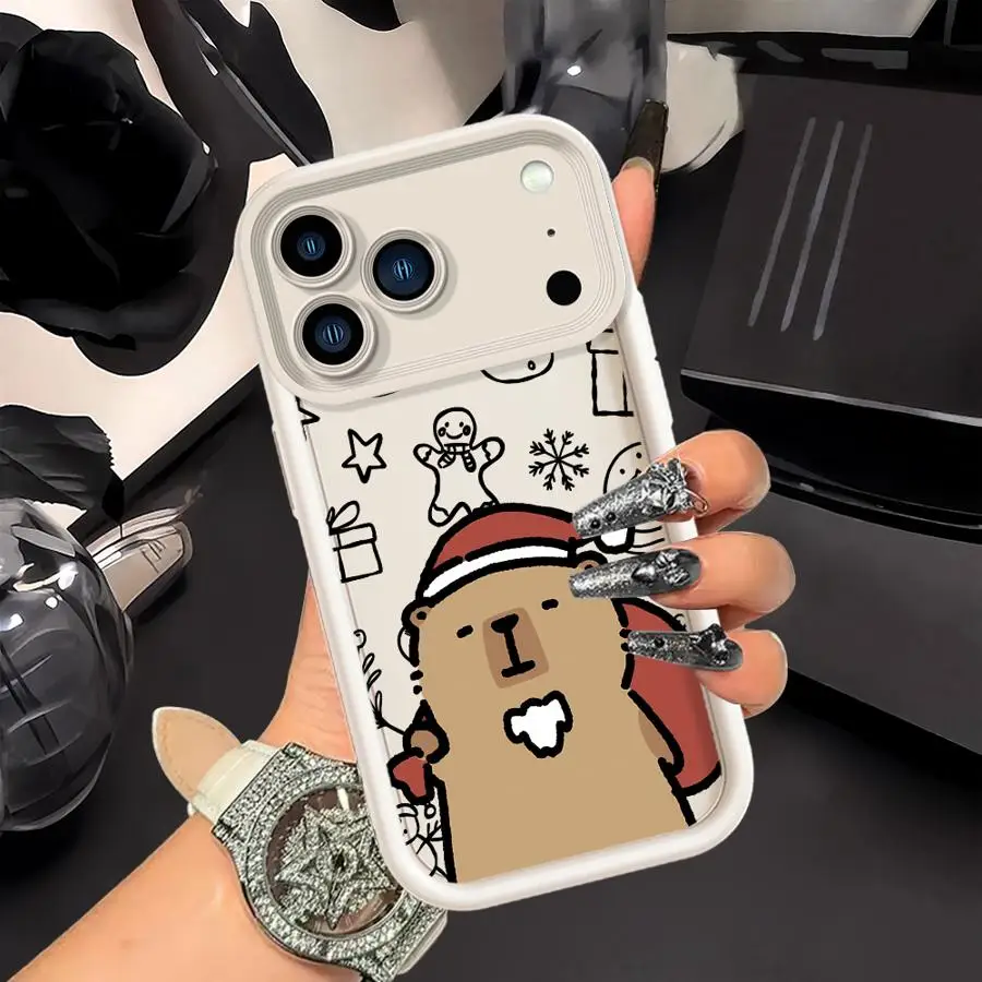 حافظة هاتف آيفون 13 16 17 برو ماكس 14 12 17 Air 16e 15 Plus 11 غطاء ناعم لطيف عيد الميلاد كابيبارا #3