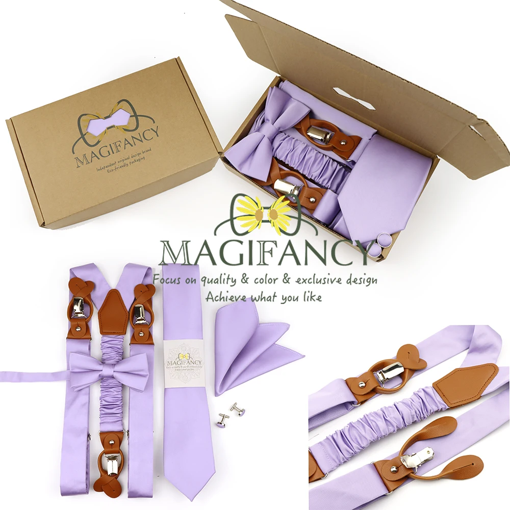 MAGIFANCY 5 قطعة الحمالة 7.5cmTie مجموعة الملونة الصلبة 3.5 سنتيمتر هدفين الرجال البوليستر حكيم السلمون الوردي الزفاف اليومي ملحق هدية #1