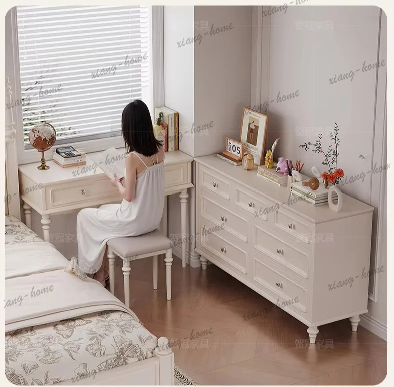 PG  retro solid wood chest dresser desk two-in-one French master bedroom bedside cabinet makeup table