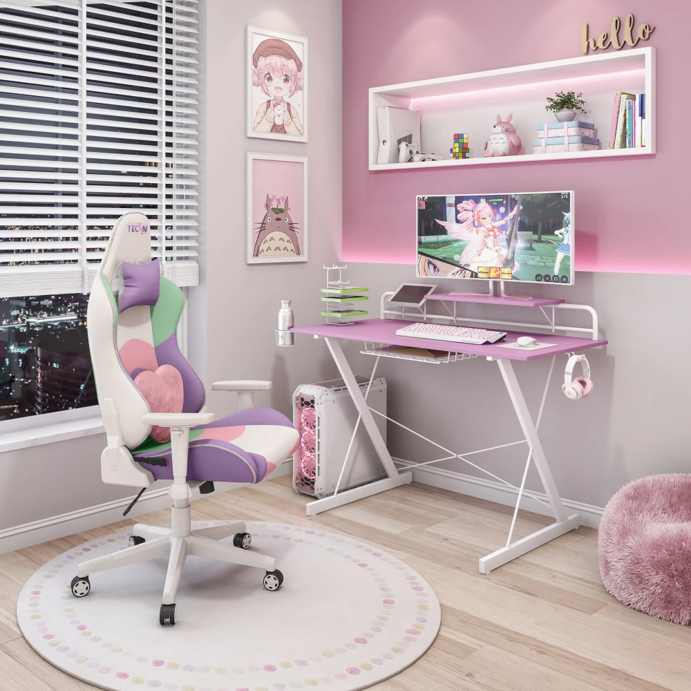 

Techni Sport TS-200 Computer Gaming Desk with Shelving, Pink