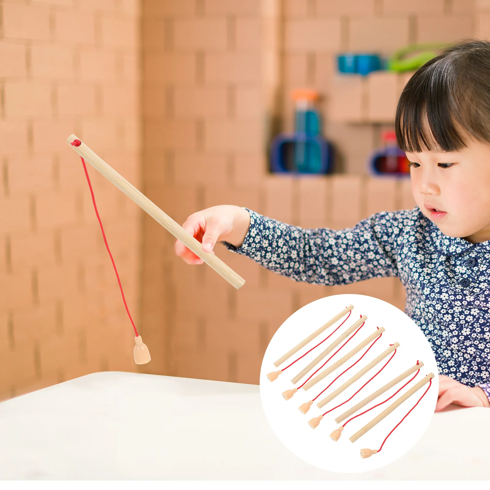 6pcs Wooden Magnetic Poles For Kids, Wood Fishing Rod Set, Safe Smooth Surface Children'S Magnet Game Toy, Kindergarten Fishing