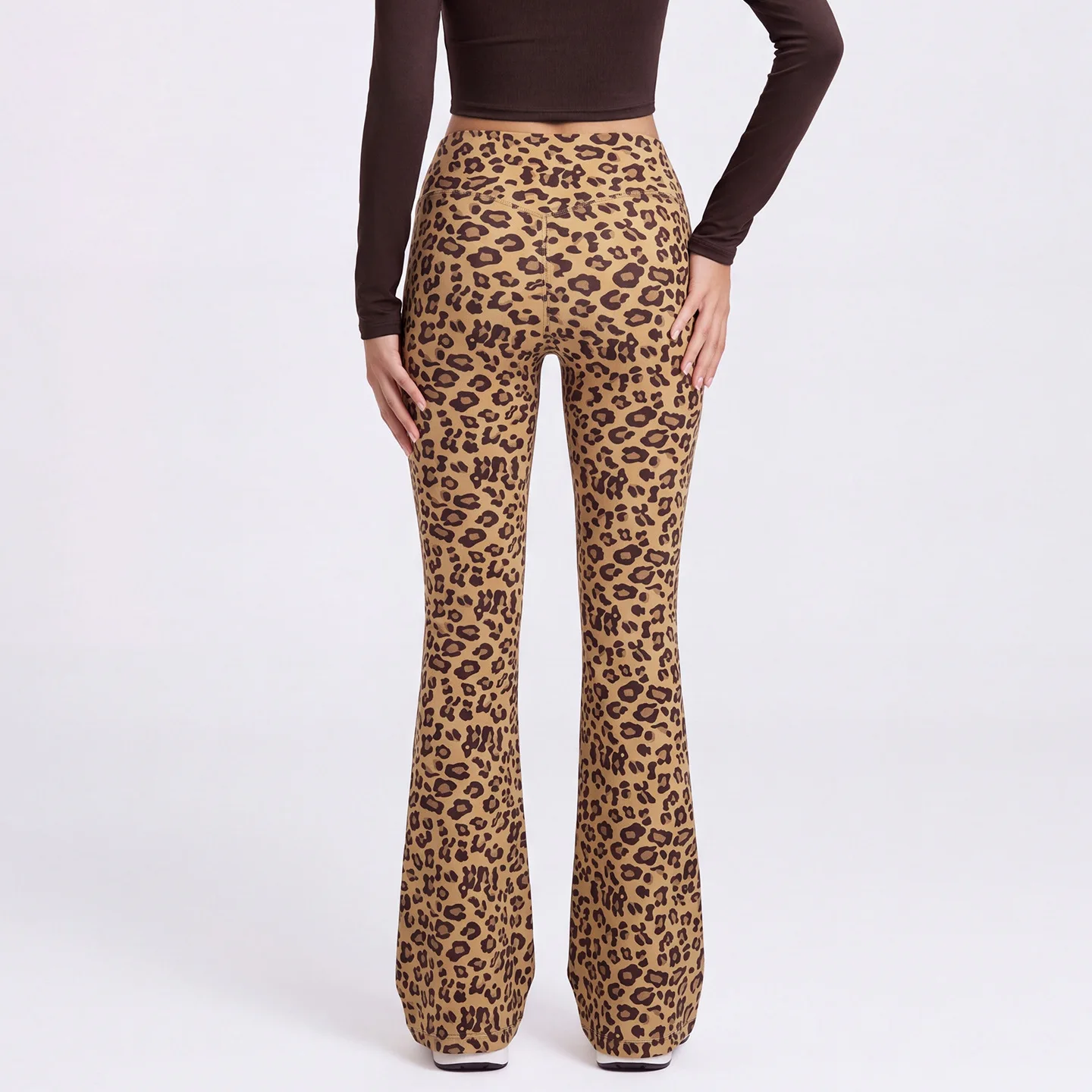 Leopard Print Flare Leggings Yoga Pants Women Waist Wide Leg Pants Gym Workout Fitness Sports Flared Pant Latin Dance Trousers