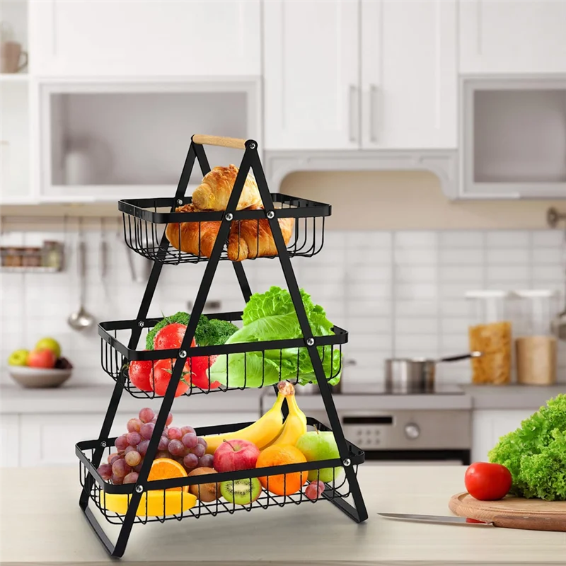 AB33-3-Tier Countertop Fruit Basket - Portable, Multi-Use Kitchen Organizer For Fruits, Vegetables, Bread, Snacks