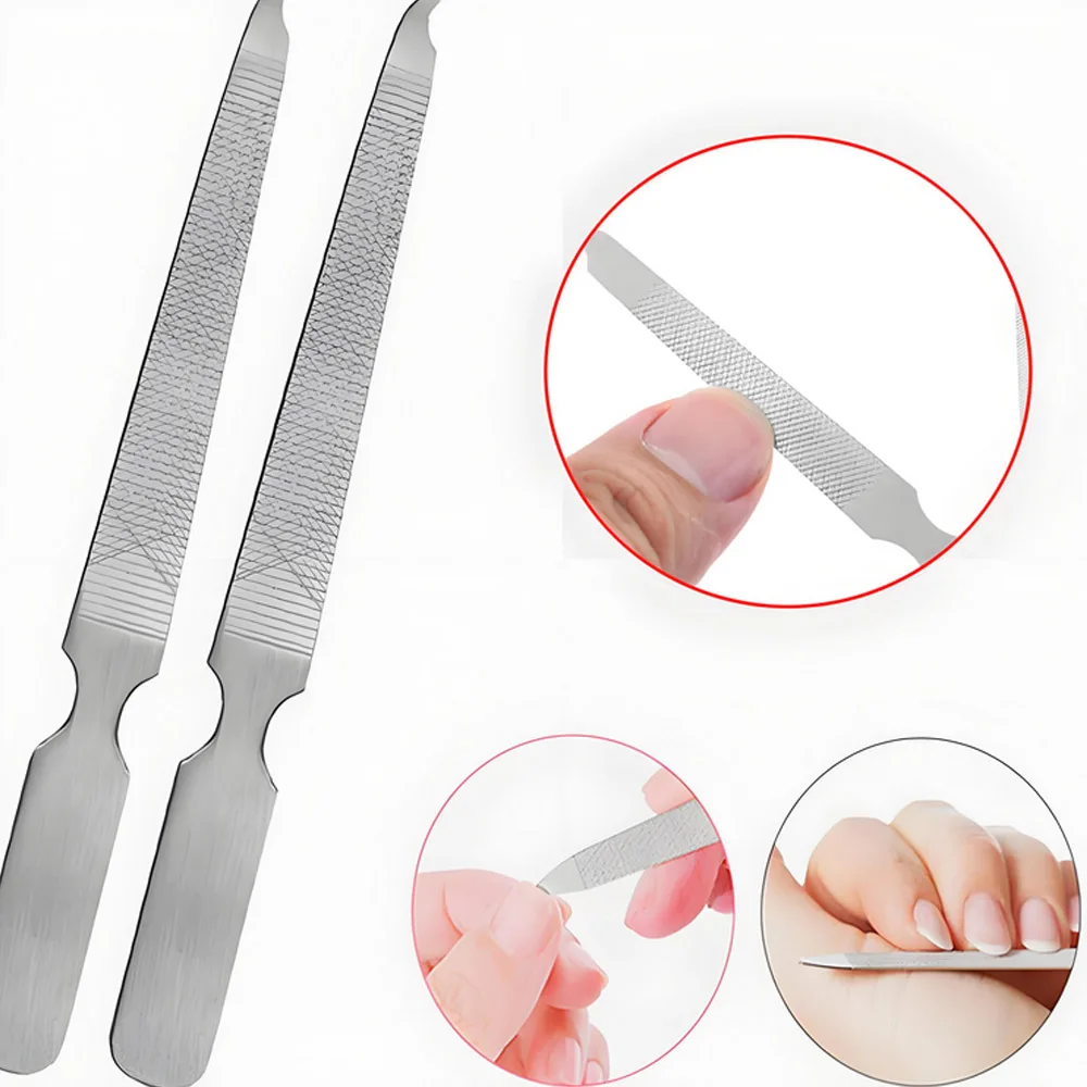 2pcs Stainless Steel Double Side Sand Nail Sanding Grinding Nail Polish Manicure Tool Pedicure Manicure